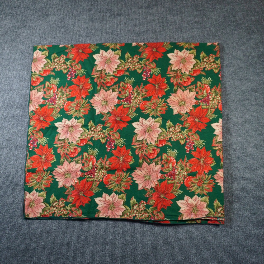 Vintage Christmas Poinsettia Fruit Tablecloth Table Dressing Fancy 80x55 Rectang